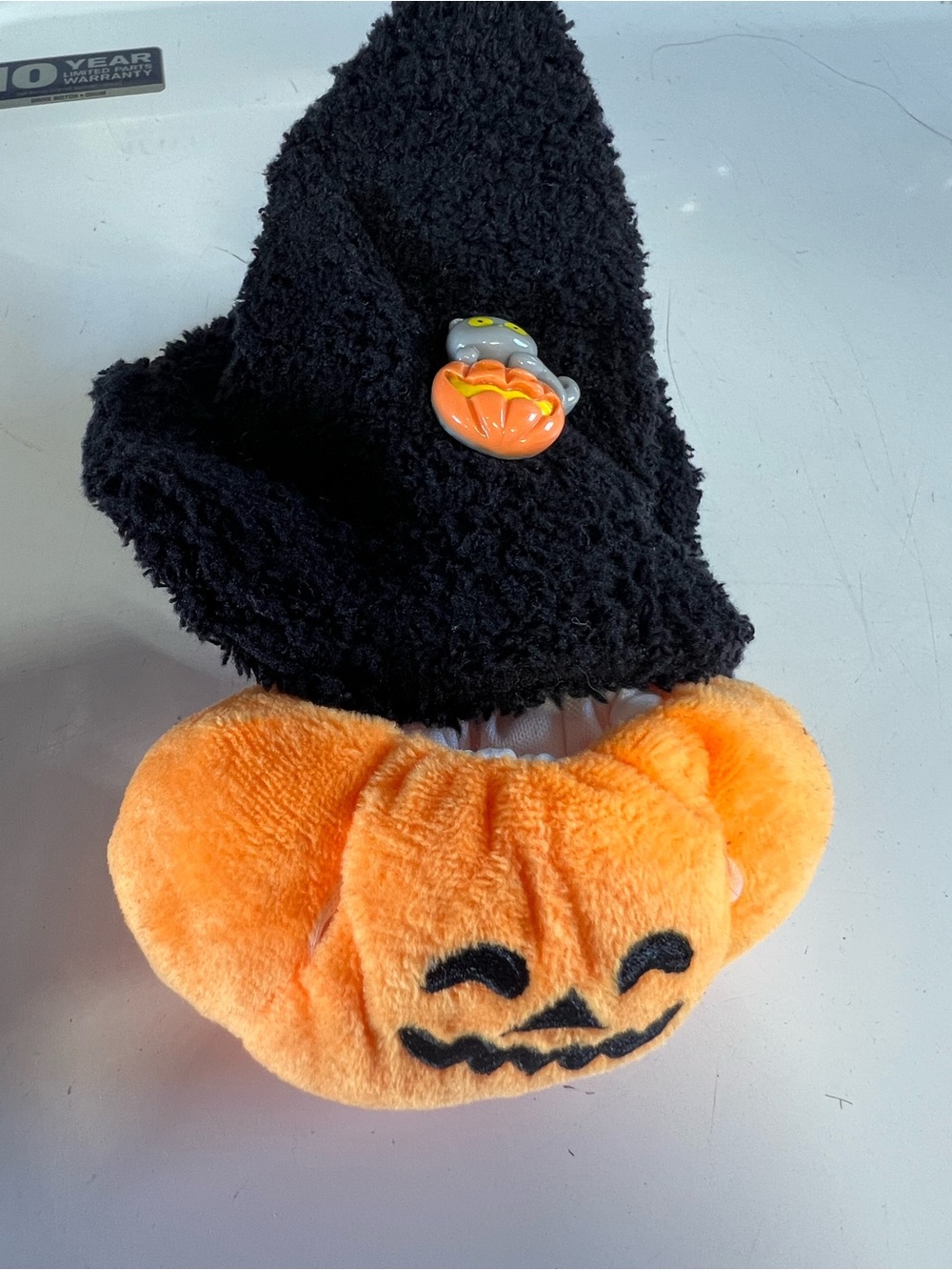 Labubu Plush Pumpkin Halloween Headband with Black Witch Hat costume